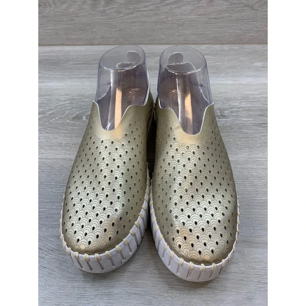 Ilse Jacobsen Tulip 3577 Women's Gold Metallic Laser 7 Cut Slip On Sneakers